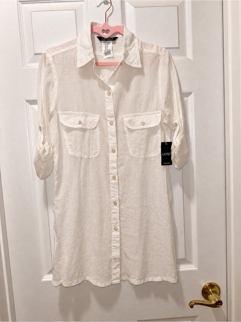Ralph Lauren Crushed Cotton Camp Shirt Cover-Up White XS NWT